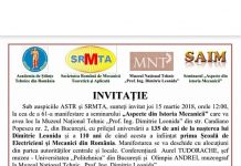 Invitatie pentru 15 martie 2018, la Muzeul National Tehnic Prof.Ing. Dimitrie Leonida